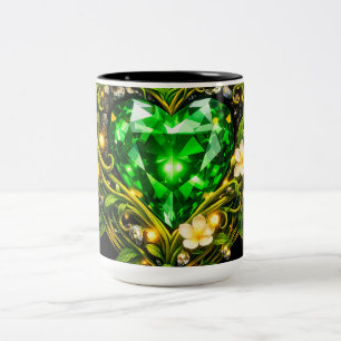 Dois Tons Caneca de Café Floral em Verde Esmeralda Elegante