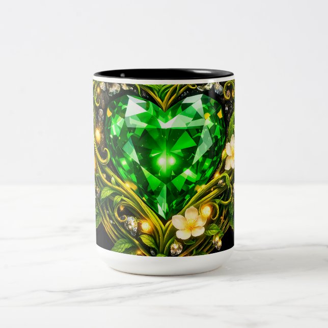 Dois Tons Caneca de Café Floral em Verde Esmeralda Elegante (Centro)