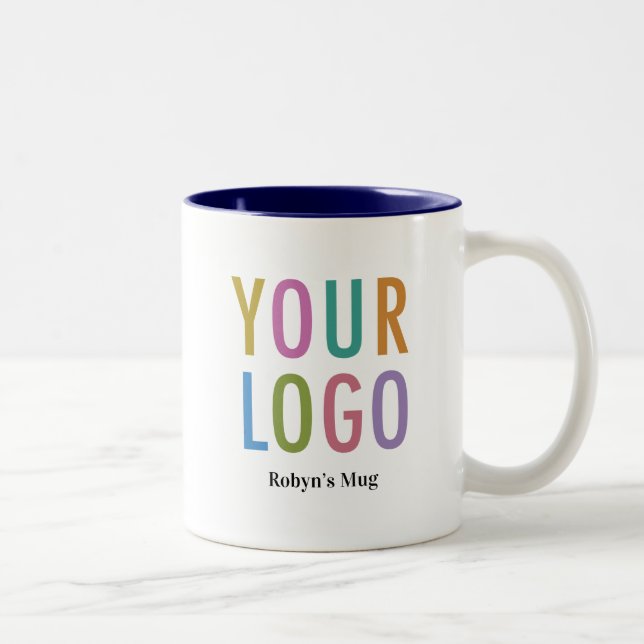 Dois Tons Caneca de Café Interna Azul Marinho com Nome da Em (Direita)