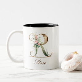 Dois Tons Caneca de Café Luxo Dourado Floral Inicial R em Do