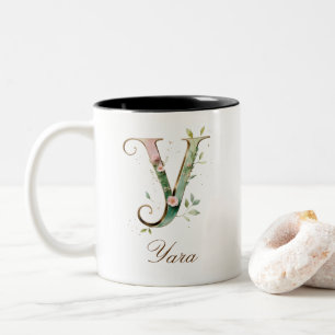 Dois Tons Caneca de Café Luxo em Duas Cores com Floral e Ini