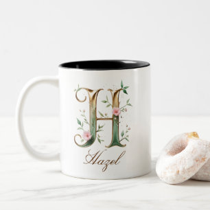 Dois Tons Caneca de Café Luxuosa com Inicial H em Dourado Fl