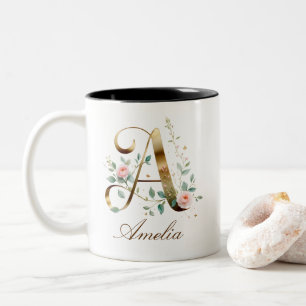 Dois Tons Caneca de Café Luxuosa em Duas Cores com Floral e 