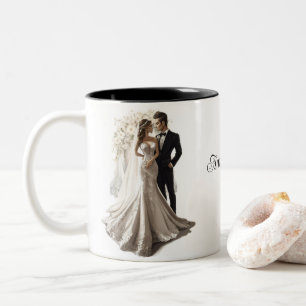 Dois Tons Caneca de Café Personalizada de Casamento em Duas