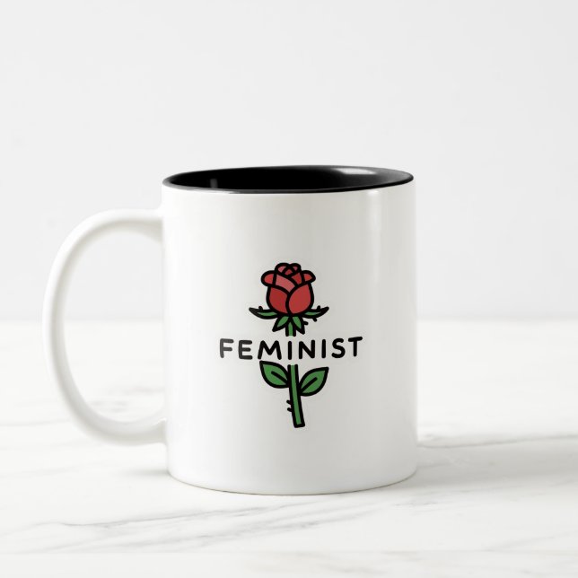 Dois Tons Caneca de Café Rosa em Duas Cores Feminista Minima (Esquerda)
