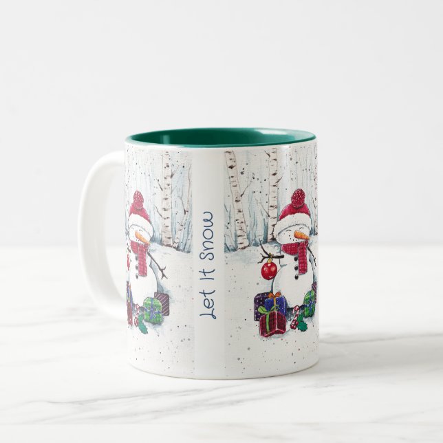 Dois Tons Snowman Com Presentes Em Caneca De Café Com Aquare (Frente Esquerda)