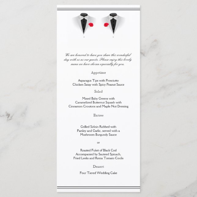 Dois Tuxedos no Menu de Casamento de Gay Branco (Frente)