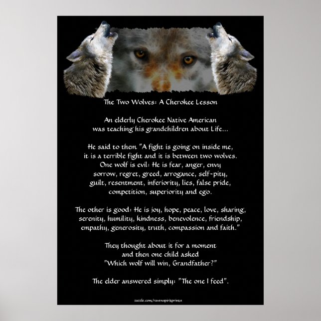 DOIS WOLVES CHEROKEE HISTÓRIA Wolf Art Poster (Frente)