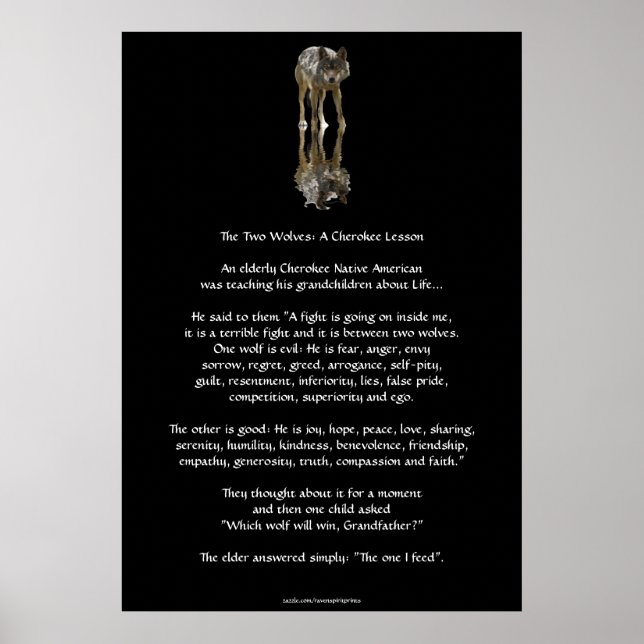 Dois WOLVES CHEROKEE TALE Art Poster (Frente)