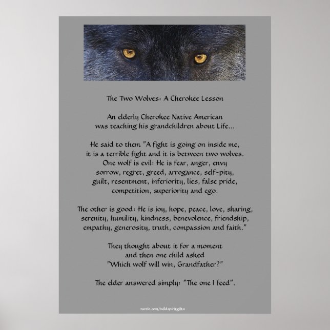 Dois WOLVES CHEROKEE TALE Art Poster (Frente)