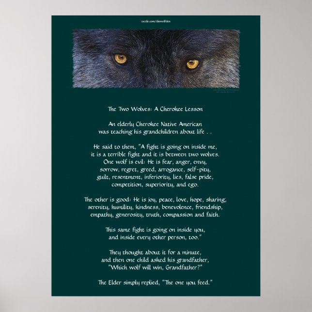 Dois WOLVES CHEROKEE TALE Art Poster (Frente)