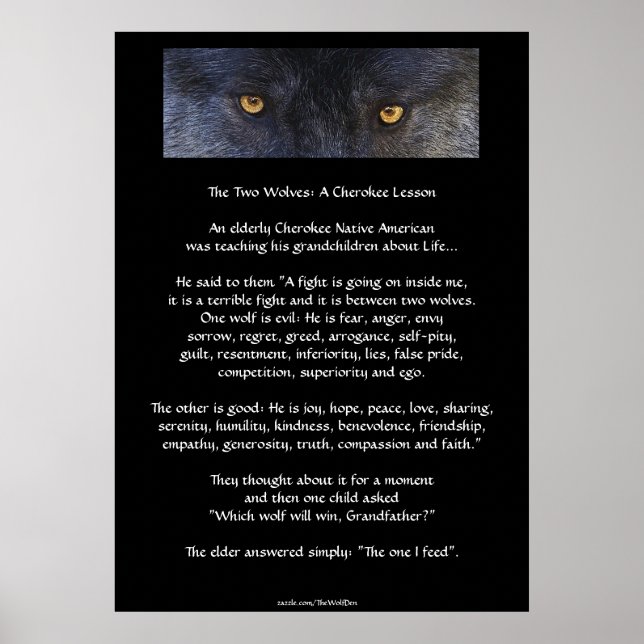 DOIS WOLVES CHEROKEE TALE Poster Nativo Americano (Frente)