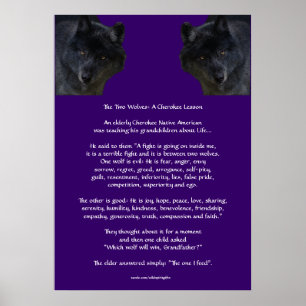 DOIS WOLVES CHEROKEE TALE Poster Nativo Americano