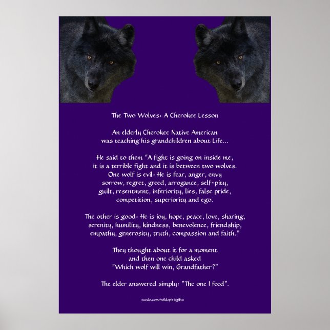 DOIS WOLVES CHEROKEE TALE Poster Nativo Americano (Frente)