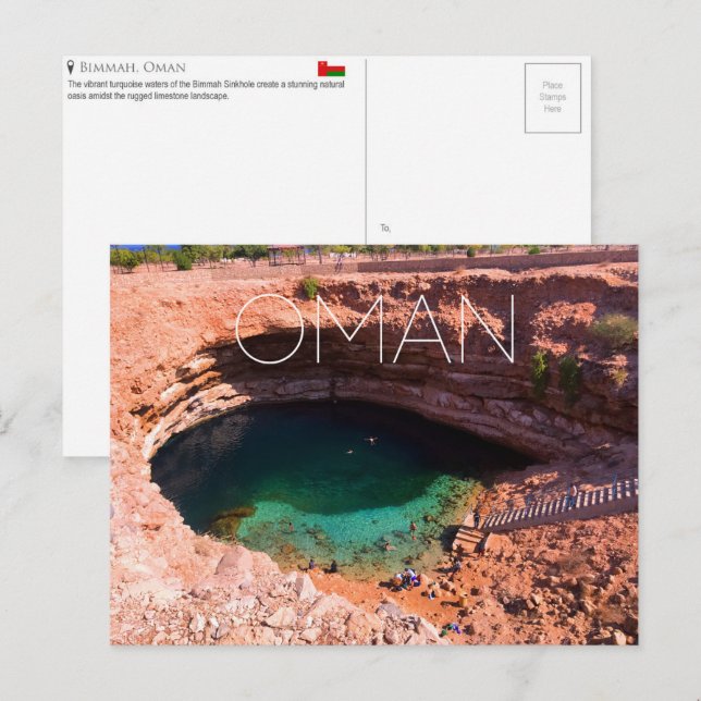 Dolina Bimmah, cartão postal de viagem de Omã (Frente/Verso)