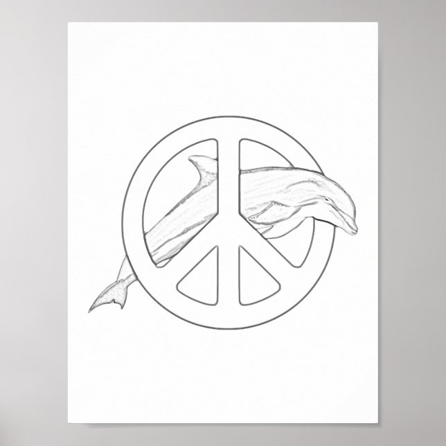 Dolphin Peace Sign Coloring Poster (Frente)