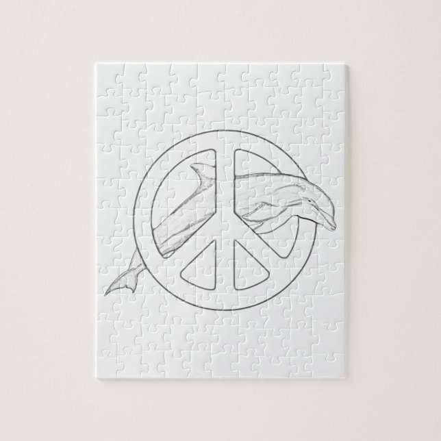 Dolphin Peace Sign Coloring Quebra-cabeça (Vertical)