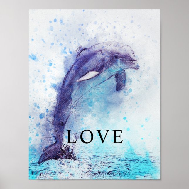 Dolphin Watercolor Office Decor Matte Poster (Frente)