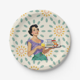 Dona de Casa Retro 1950 Pratos de Papel