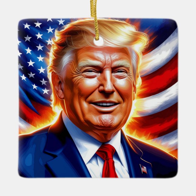 Donald Trump American Flag Enfeites de natal (Frente)