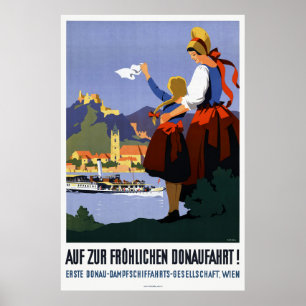 Donaufahrt Danúbio Áustria Poster vintage 1935