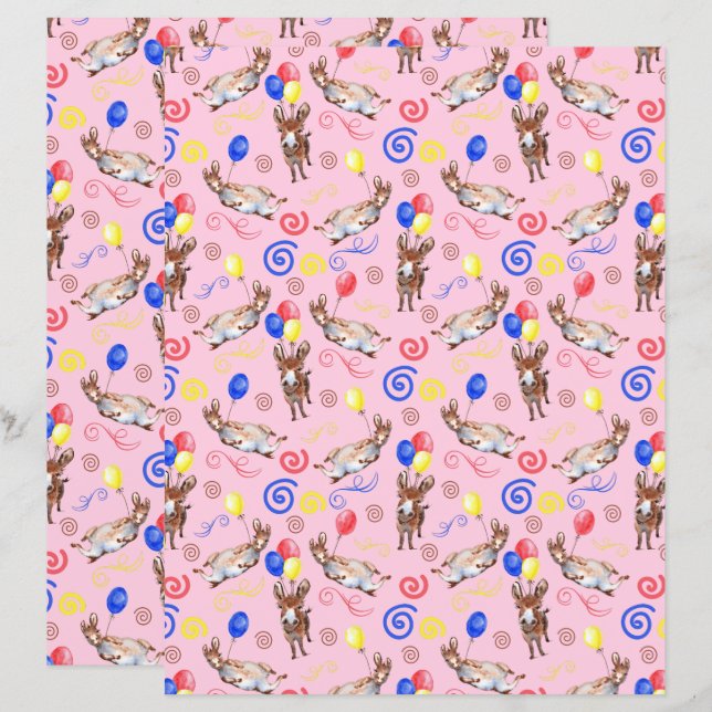Donkey Scrapbook Paper in Pink (Frente/Verso)