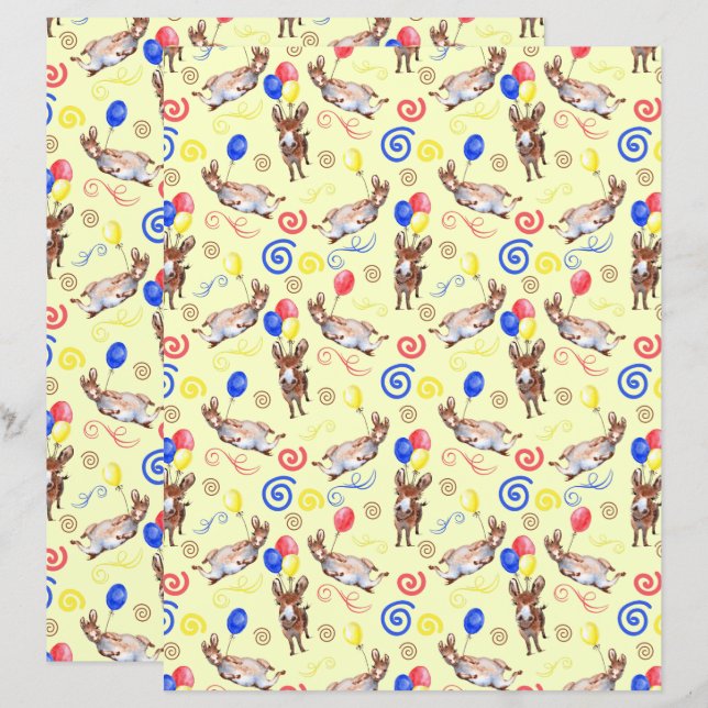 Donkey Scrapbook Paper in Yellow (Frente/Verso)