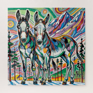 Donkeys Entre Pines 600 Piece Quebra-cabeça