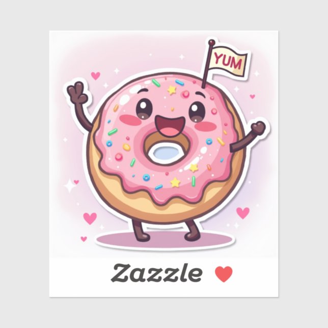 Donut com Purpurina Sorridente – Adesivo de Comida (Folha)