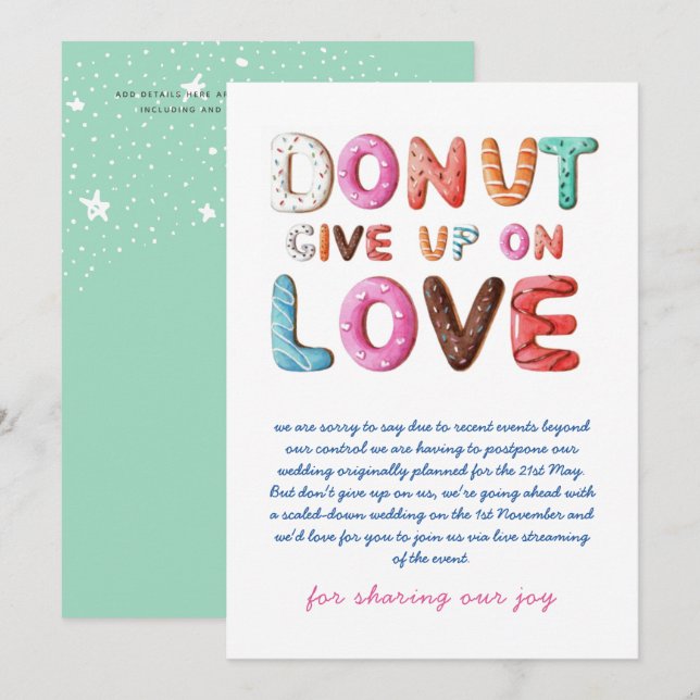 DONUT Não Desista do Amor Cartões de Mudança de Pl (Frente/Verso)