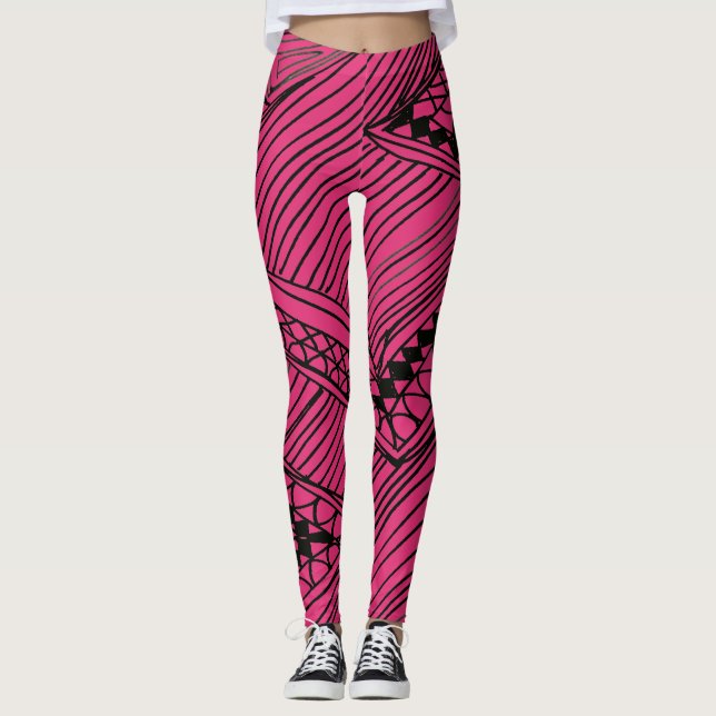Doodle 1A Black Hot Pink Leggings (Frente)