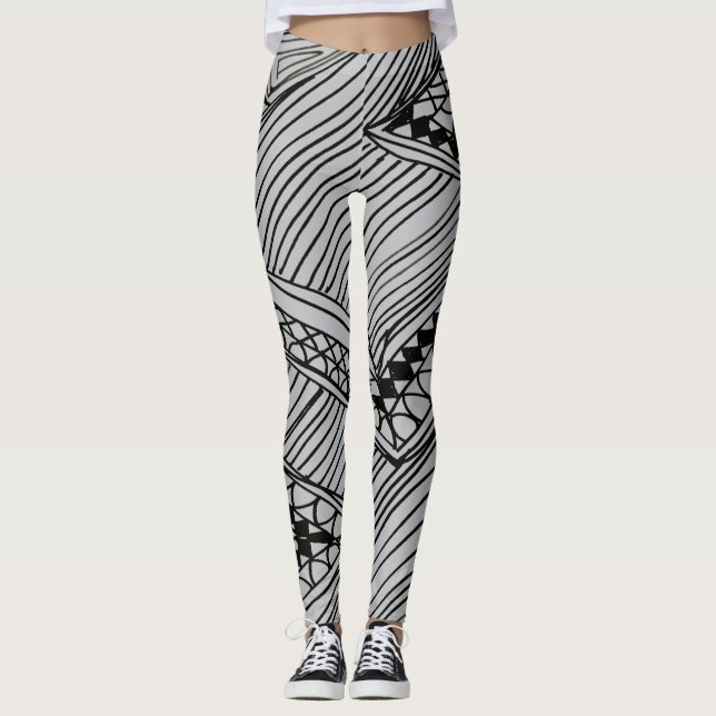 Doodle 1A Black Light Gray Leggings (Frente)
