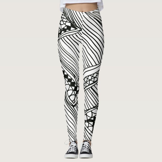 Doodle 1A Black White Leggings (Frente)