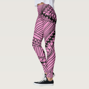 Doodle 1A Leggings Preto Rosa Fluorescente