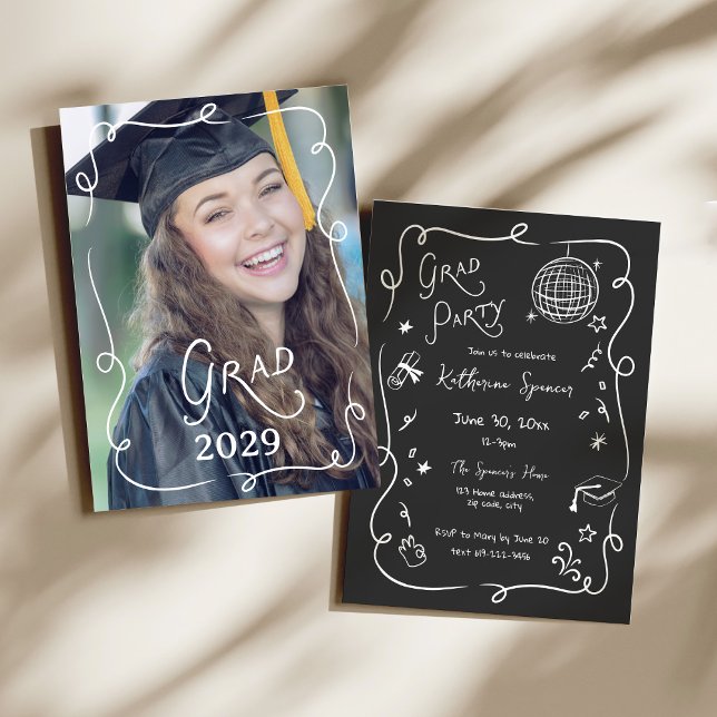 Doodle de Fotos da Festa de Graduação Convite Capr (Grad Party Photo Doodle Whimsical Invitation)