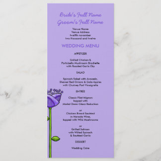 Doodle Divertido Flores roxo laranja Menu de Casam