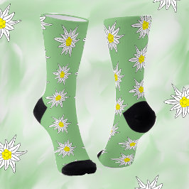 Doodle Edelweiss - Meias De Tripulação Verde Leve