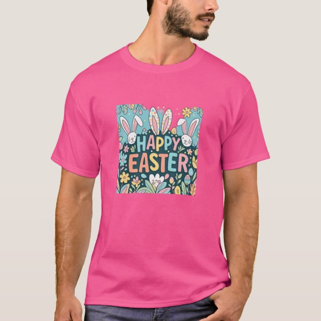 Doodle Floral Felz pascoa Bunnies Mens T-Shirt (Frente)