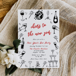 Doodle New Year's Eve Convite de festas Quirky Red