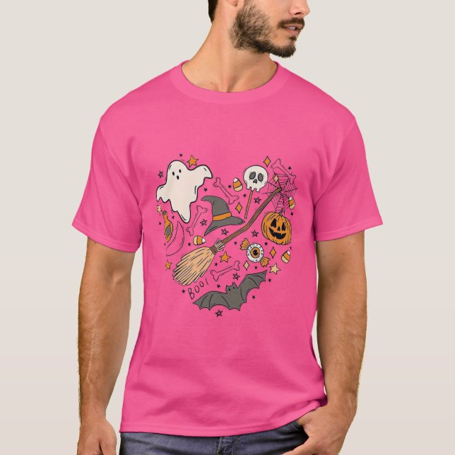 Doodles do Halloween Cardíaco Camisa de Suor Bomba (Frente)