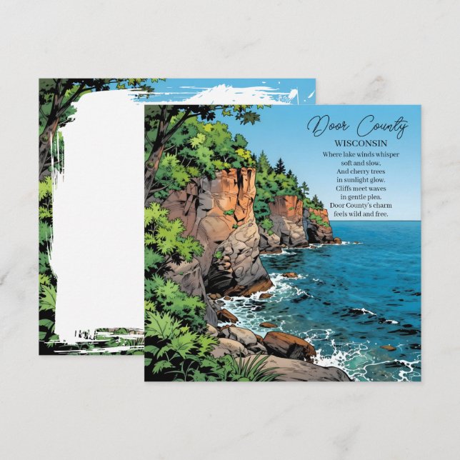 Door County, Wisconsin Illustration and Poem (Frente/Verso)