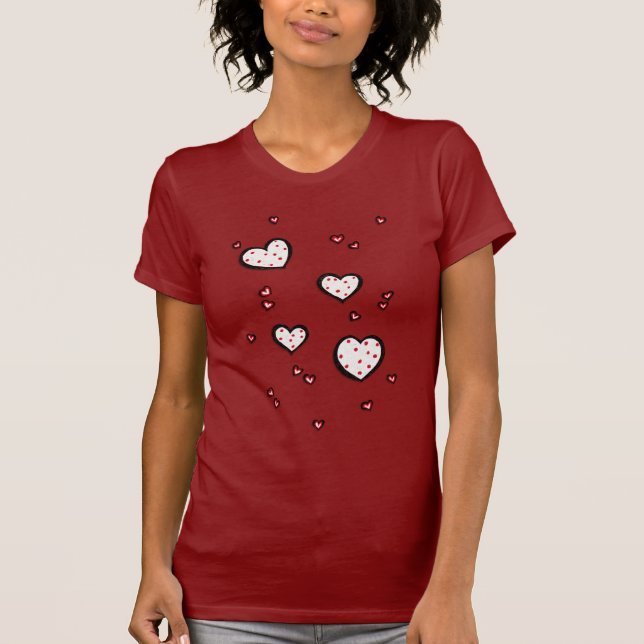 Dotty Hearts Red Ladies T-shirt (Frente)