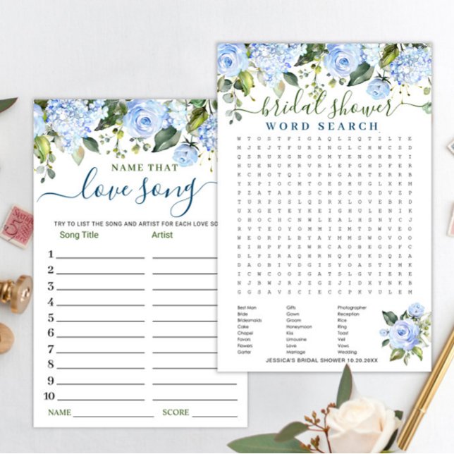 DOUBLE SIDED Blue Hydrangea Bridal Shower Game (Criador carregado)