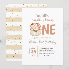 Dourada Abóbora Floral Virando 1 Convite de Aniver