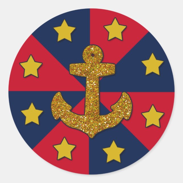 Dourada âncora de aspecto brilhante, adesivo redon (Frente)