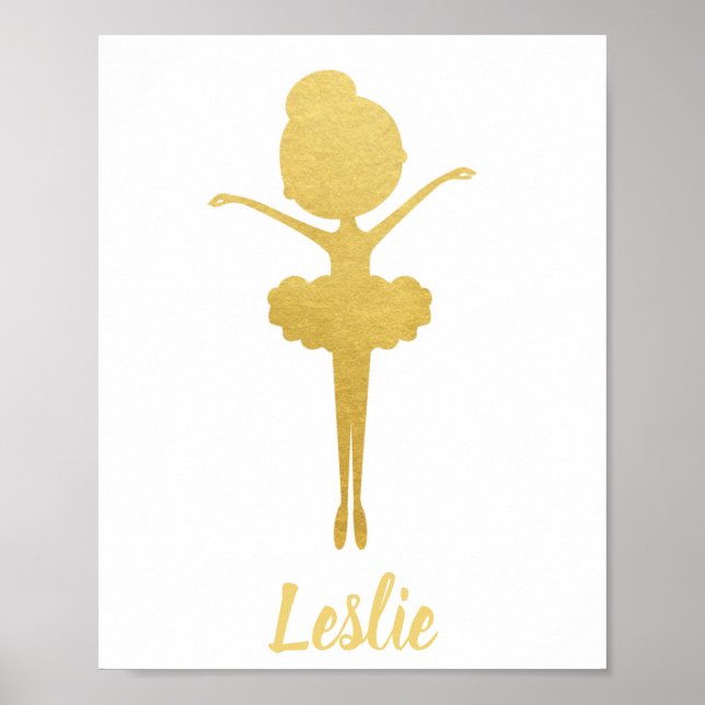 Dourada Ballerina Personalizada Nursery Poster (Frente)