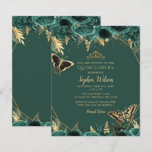 Dourada Borboleta Verde Quinceañera Convite