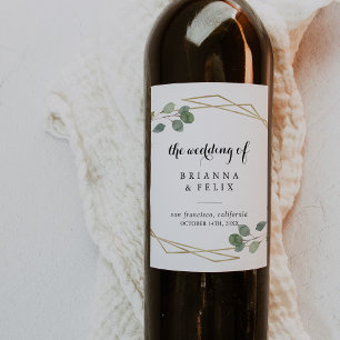 Dourada caligrafia geométrica Rótulos de Vinho de 