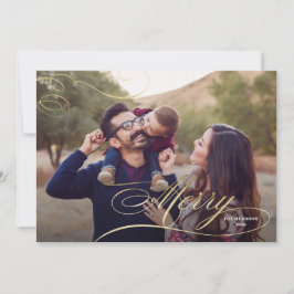 Dourada caligrafia Grande Foto Feliz Cartão de Nat