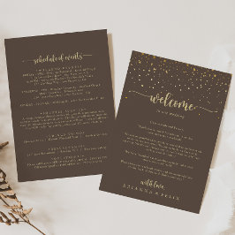 Dourada Confetti Brown Wedding Carta Bem-vinda
